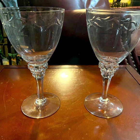 VINTAGE Tiffin Franciscan Wine Glass 8 oz. MIMI Stem #17501 Cut (1950s) 3-Pc Set - Picture 2 of 5